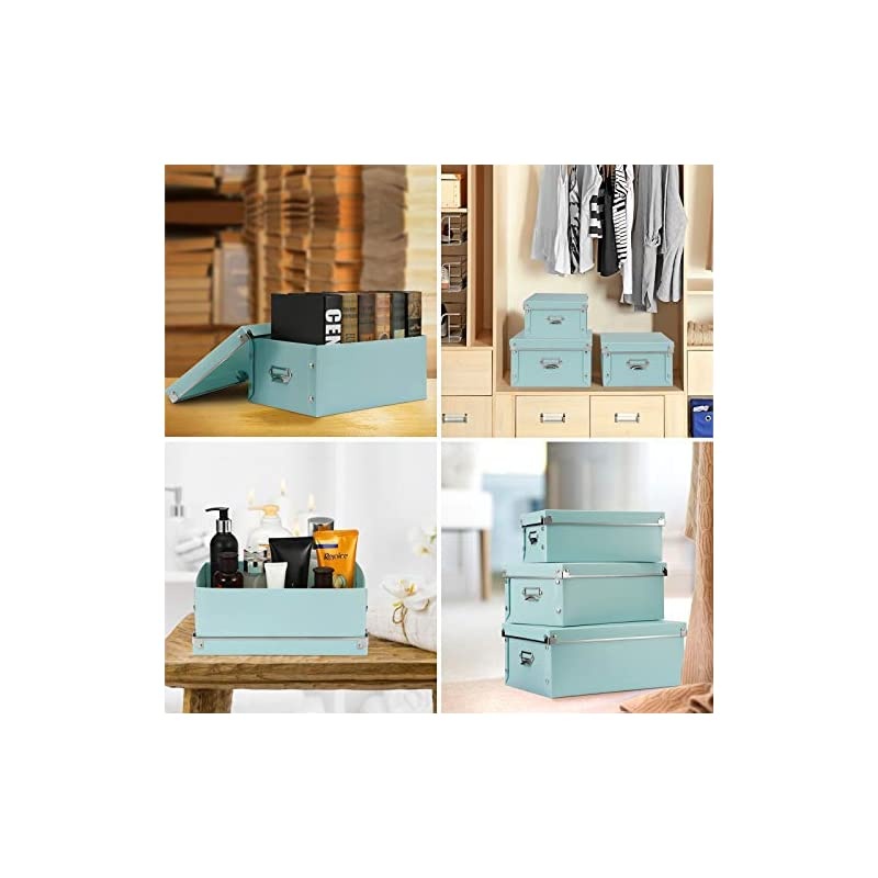 Storage Box, Decorative Storage Bins with Lid,3 in 1 Set,Plastic,with Handles,Press-Stud Fastening,Moisture-proof,Foldable for Space Saving Storage,for Clothes,Cosmetic,Blankets (Green)