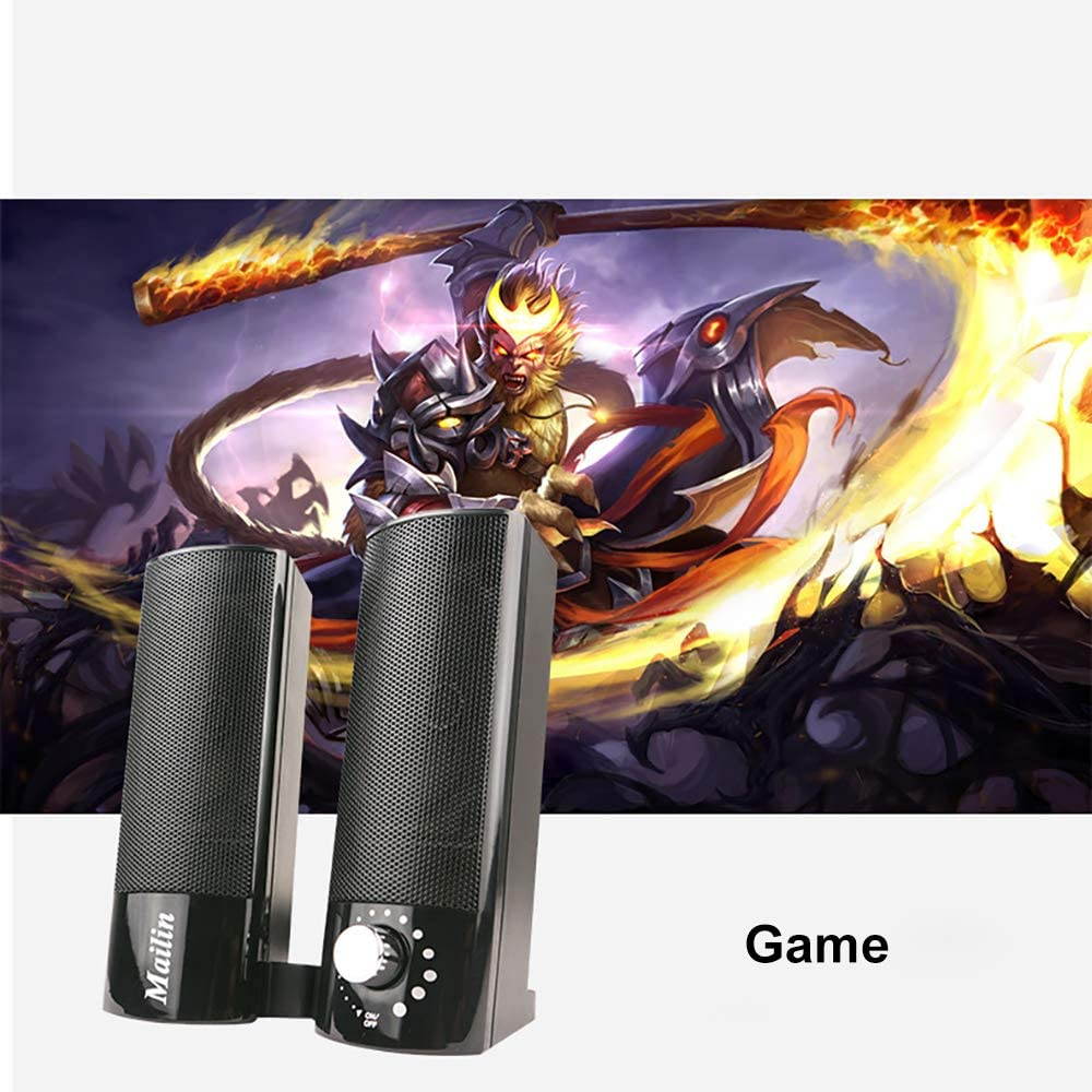 Computer Speaker, Detachable PC Speaker, Laptop Speakers, USB Power Supply 3.5mm Stereo Input, 5 Watts RMS Total Power with Volume Control (Black)