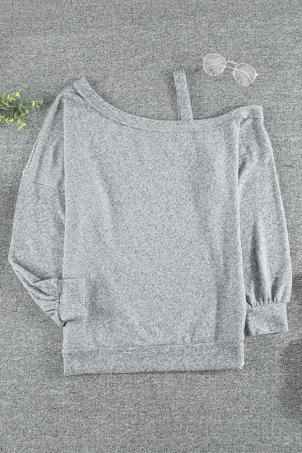 Blank Sweatshirt - Gray Loose Fit Long Sleeve One Shoulder Top Customized