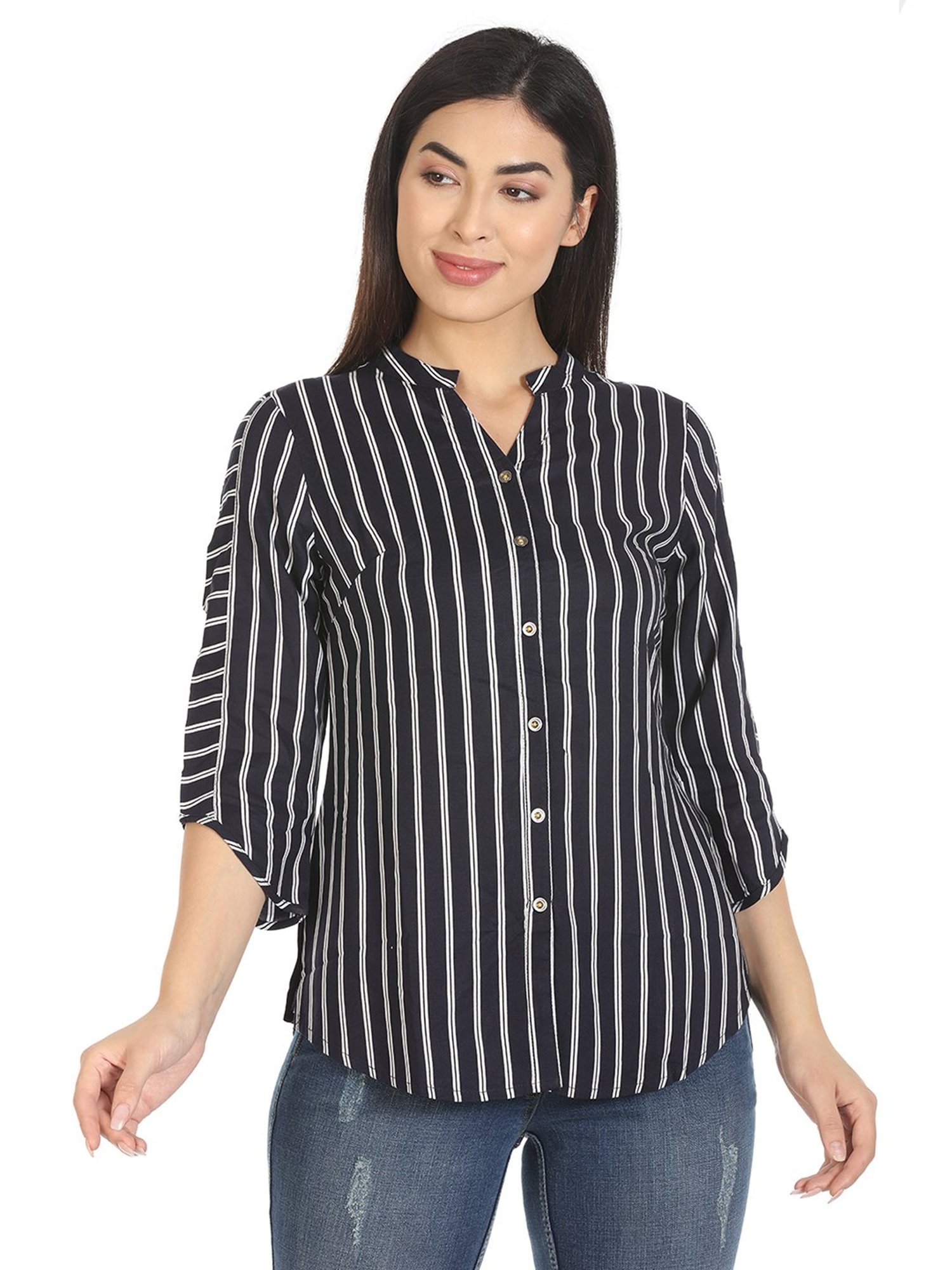 Mustard Navy Striped Shirt