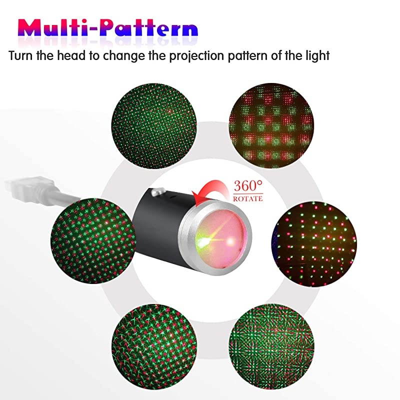 Star Light3 Colors Sound Activated Strobe Light with PortAtmosphere Decorations for Car InteriorCeiling Bedroom Party and More 2 PCS