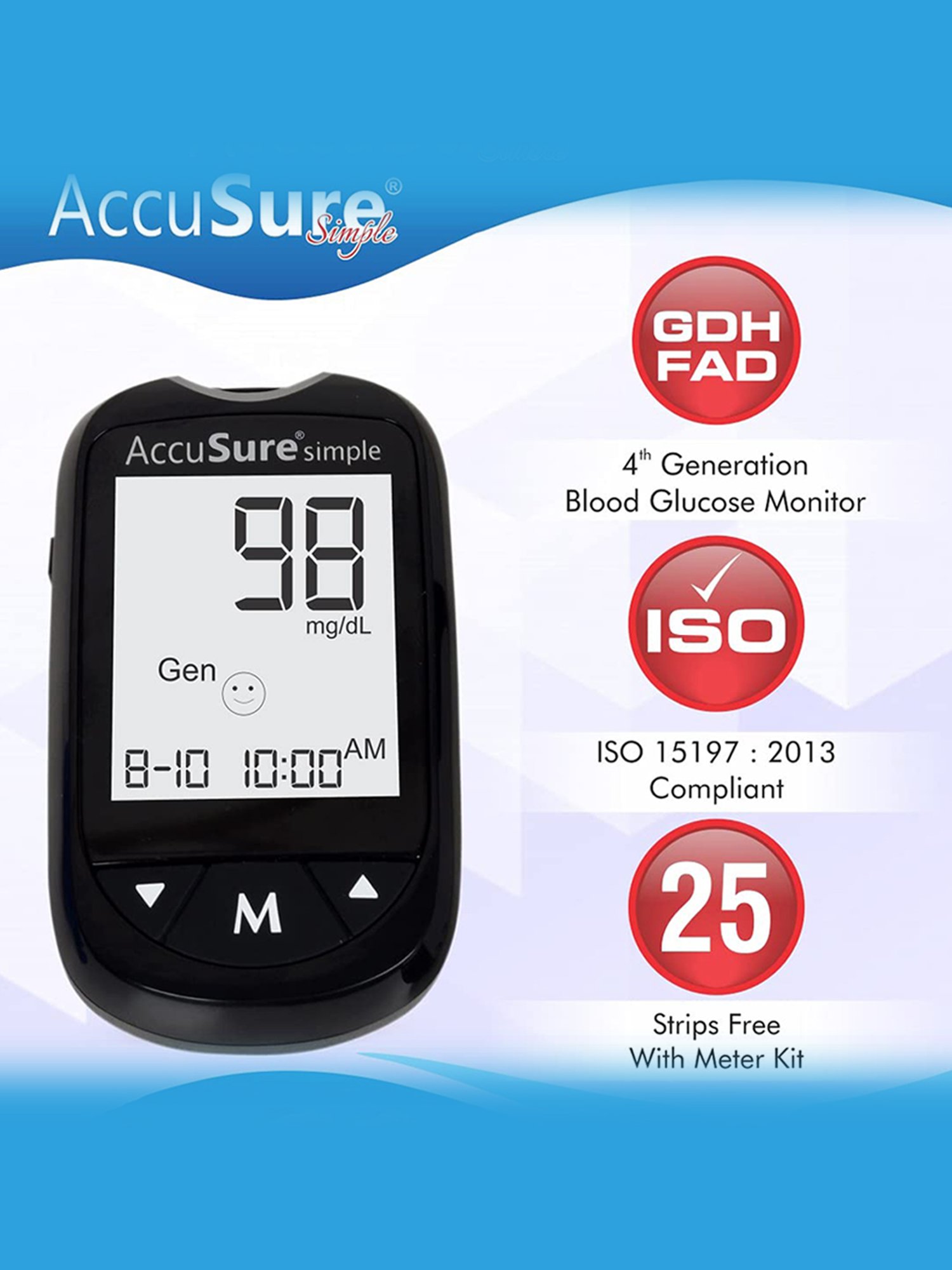 AccuSure Instant Digital Glucometer Kit With 100 Blood Lancet & Simple Strips 100 Test (Black)