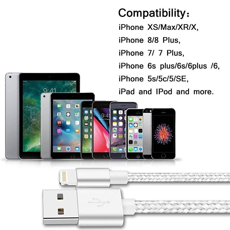 iPhone Charger Cable Cord Lightning Cable 5Pack 3FT6FT10FT Long Nylon Braided USB iPhone Data Cable Fast Charging Cord Compatible iPhone XSMAXXRX876iPadiPod