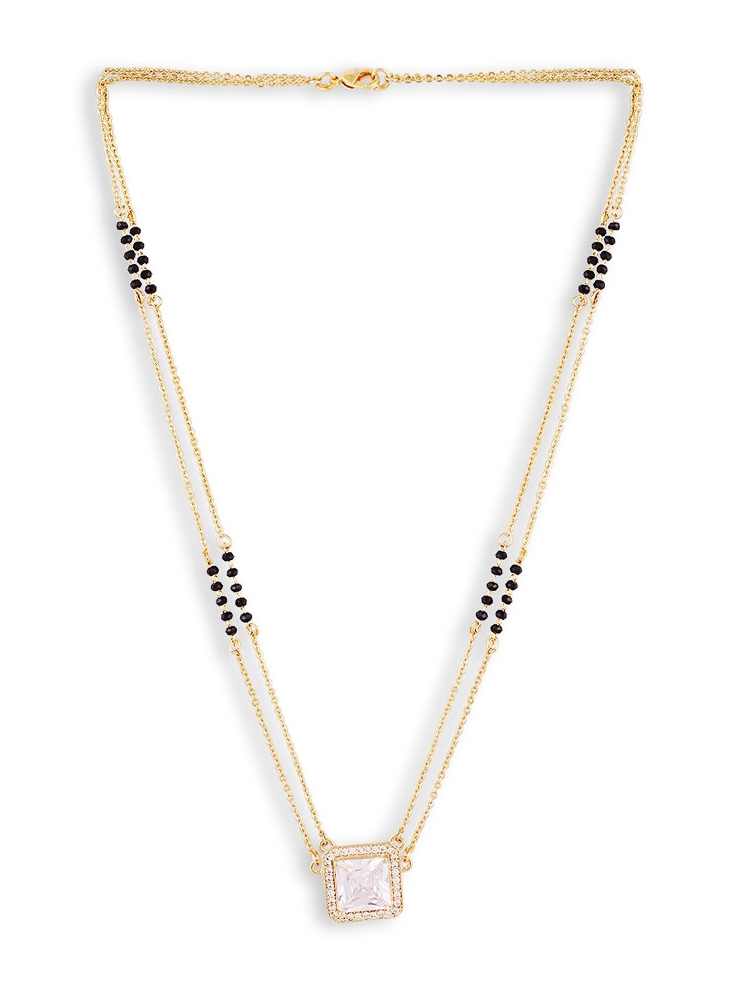 Abdesigns Gold-Plated Black Beaded American Diamond Mangalsutra