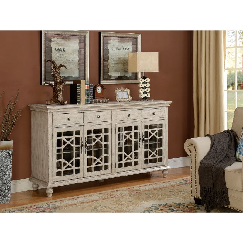 Millcreek Mirrored 4 Door 4 Drawer Credenza TV Stand for TVs up to 74" Ivory - Treasure Trove