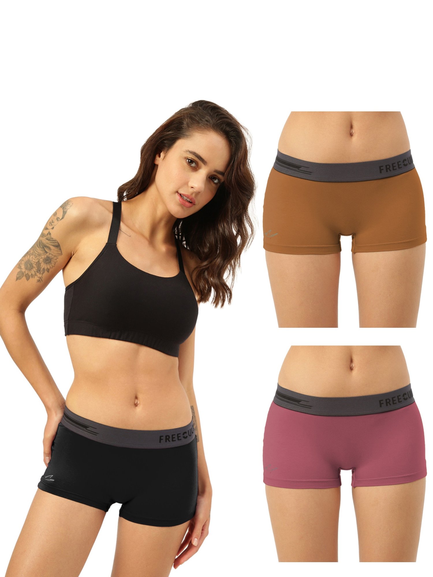 Freecultr Multicolored Plain Boy-Shorts Panties - Pack Of 3