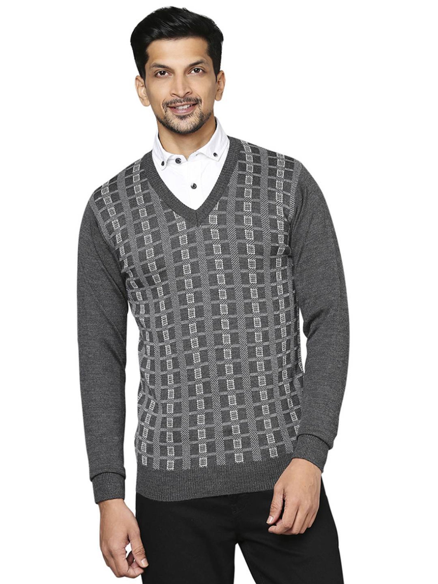 Raymond Grey  Regular Fit Printed Sweaters