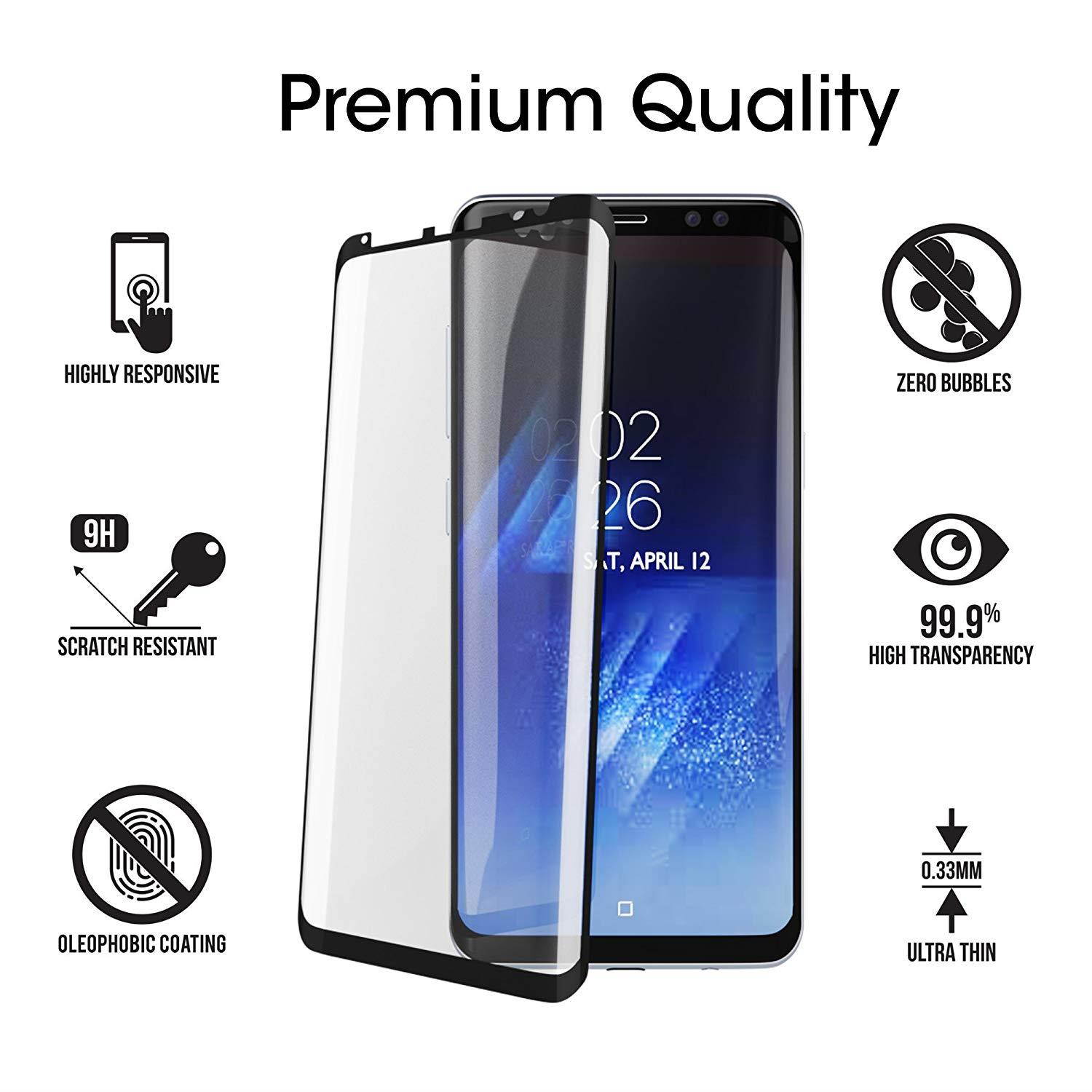 amFilm Galaxy S8 Plus Glass Screen Protector, Full Screen [Case Friendly][Easy Installation Tray] Dot Matrix 3D Curved Tempered Glass Screen Protector for Samsung Galaxy S8 Plus (Black)