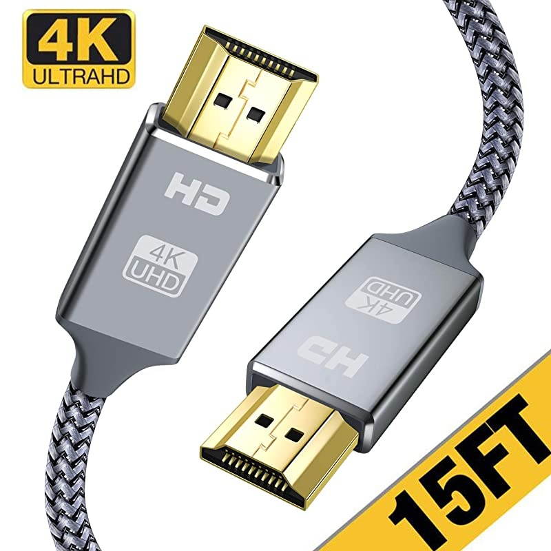 4K HDMI Cable 15FT HDMI Cord High Speed 18Gbps HDMI to HDMI Cable4K 3D 2160P 1080P Ethernet 28AWG Braided HDMI 20 Cable Audio Return Compatible UHD TV Bluray PS43 Monitor PC