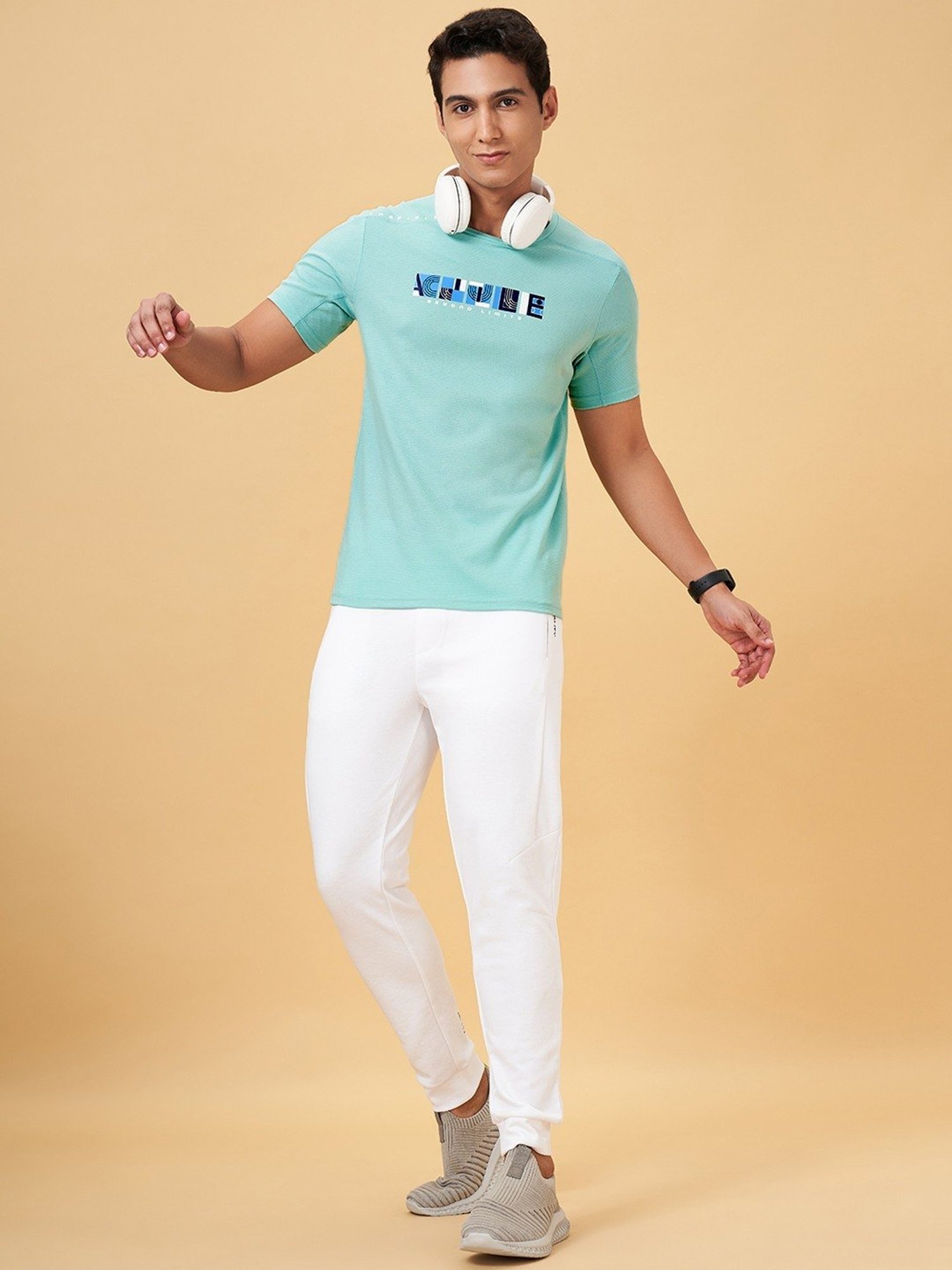Ajile By Pantaloons Aqua Green Slim Fit Printed T-Shirt