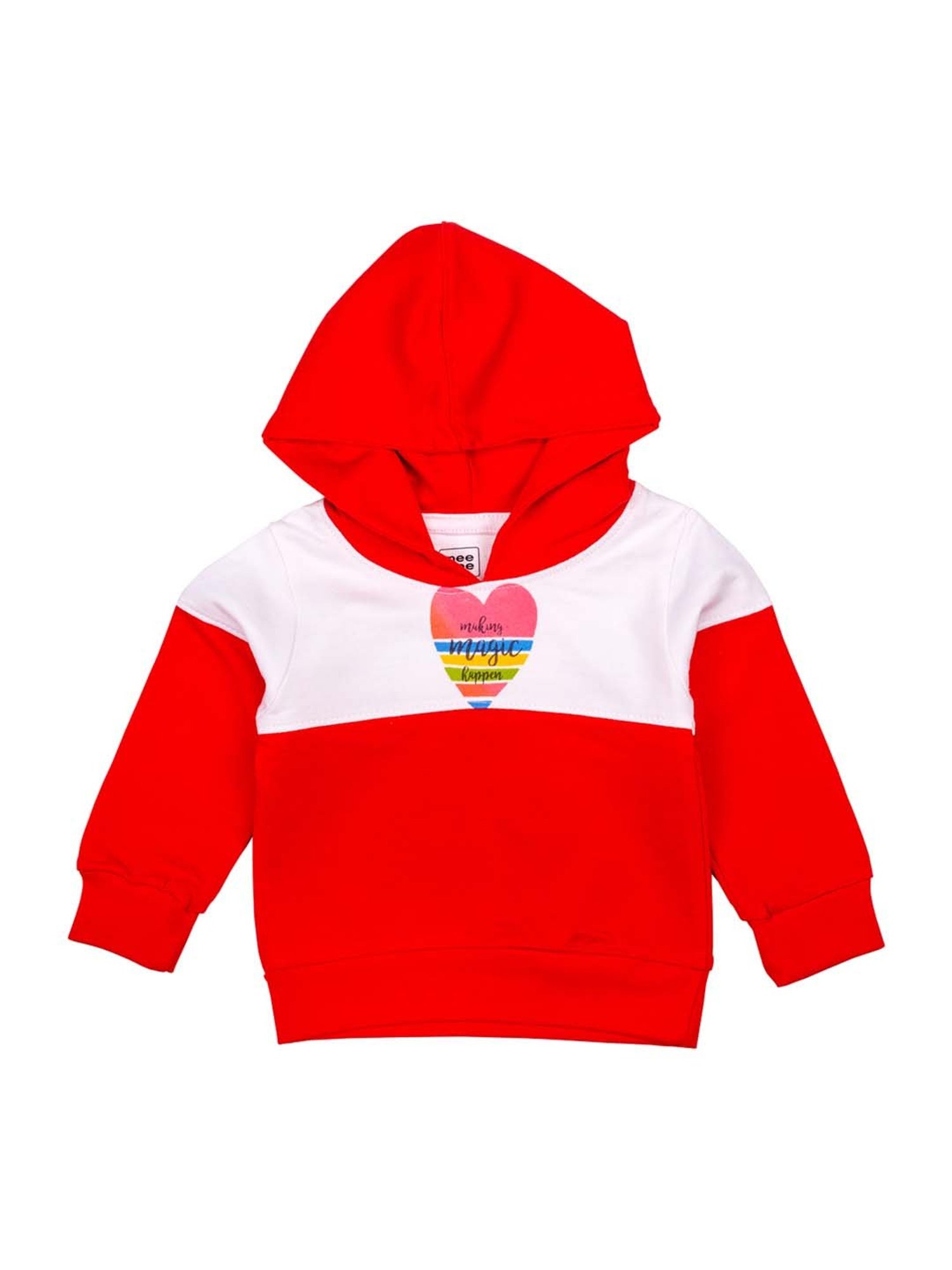 Mee Mee Kids Red Cotton Color Block Pattern Hoodie