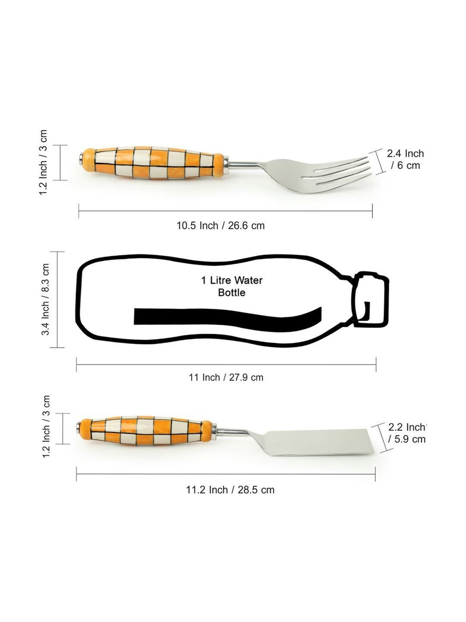 ExclusiveLane 'Shatranj Check' Hand-Painted Serving Fork & Scraper Cutlery Set (Set of 2)
