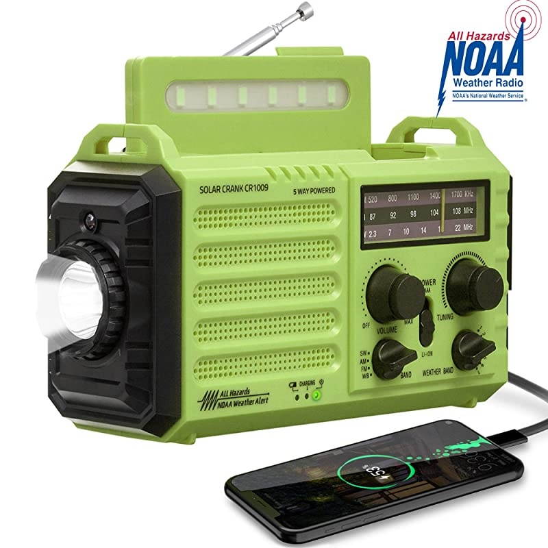 Radio NOAA Alert Emergency RadioSolarHand CrankAM FM Shortwave Portable Radio with Battery BackupSOS FlashlightReading Lamp2000mAh Rechargeable BatteryUSB Charger for Outdoor Survival