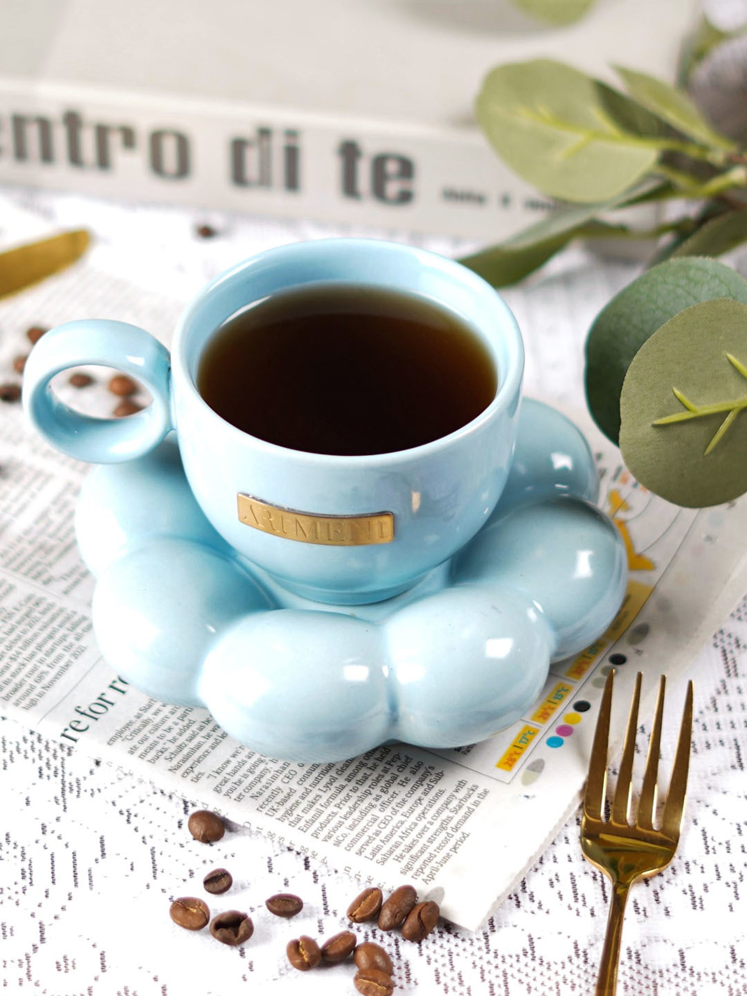 The Artment Sunflower Berry Blue Bloom Cup and Saucer Set