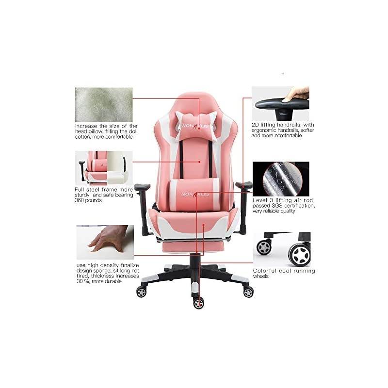 Gaming Chair Large Size High-Back Ergonomic Racing Seat with Massager Lumbar Support and Retractible Footrest PU Leather 90-180 Degree Adjustment of backrest Thickening sponges (YK-6008-PINK)