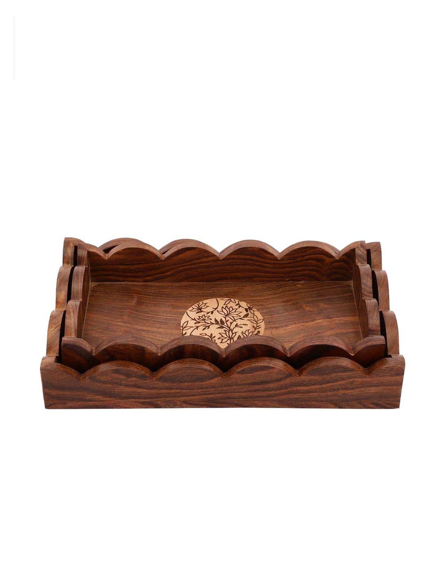 VarEesha Gul Brown Sheesham Wood Rectangular Tray - Set of 2