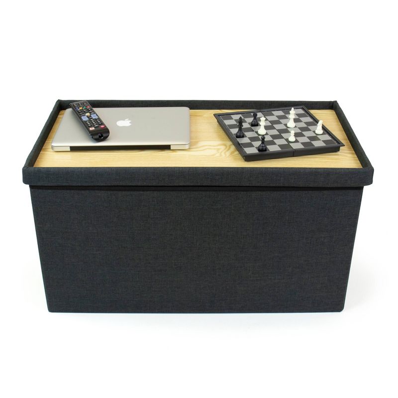 Heathered Storage Ottoman with Reversible Tray Cover Charcoal Gray - Humble Crew