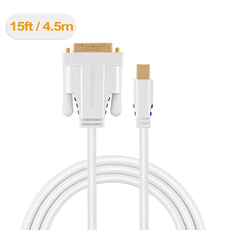 Mini DP mDP to DVI Cable 15ft  Mini Display Port Thunderbolt 2 to DVI Cable Compatible with MacBook iMac HDTVProjector UltraHD4Kx2K3D 45M White