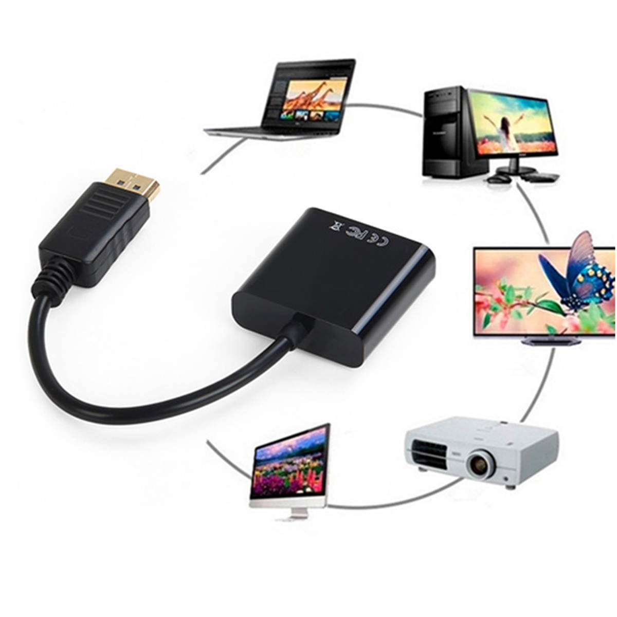 Jimier DP DisplayPort Display Port Source to VGA Female Sink Monitor Projector Cable Support ATI Eyefinity Black DP-007