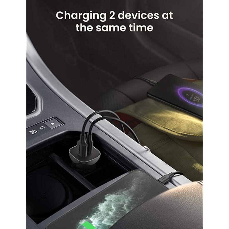 PD Fast Car Charger 18W USB C and USB A Dual Ports Metal Mini Car Adapter Compatible with iPhone SE 11Pro 11 MAXXSXRX876Plus iPad ProAirMini Galaxy S10 S9 S8 S7 S6 Note LG etc