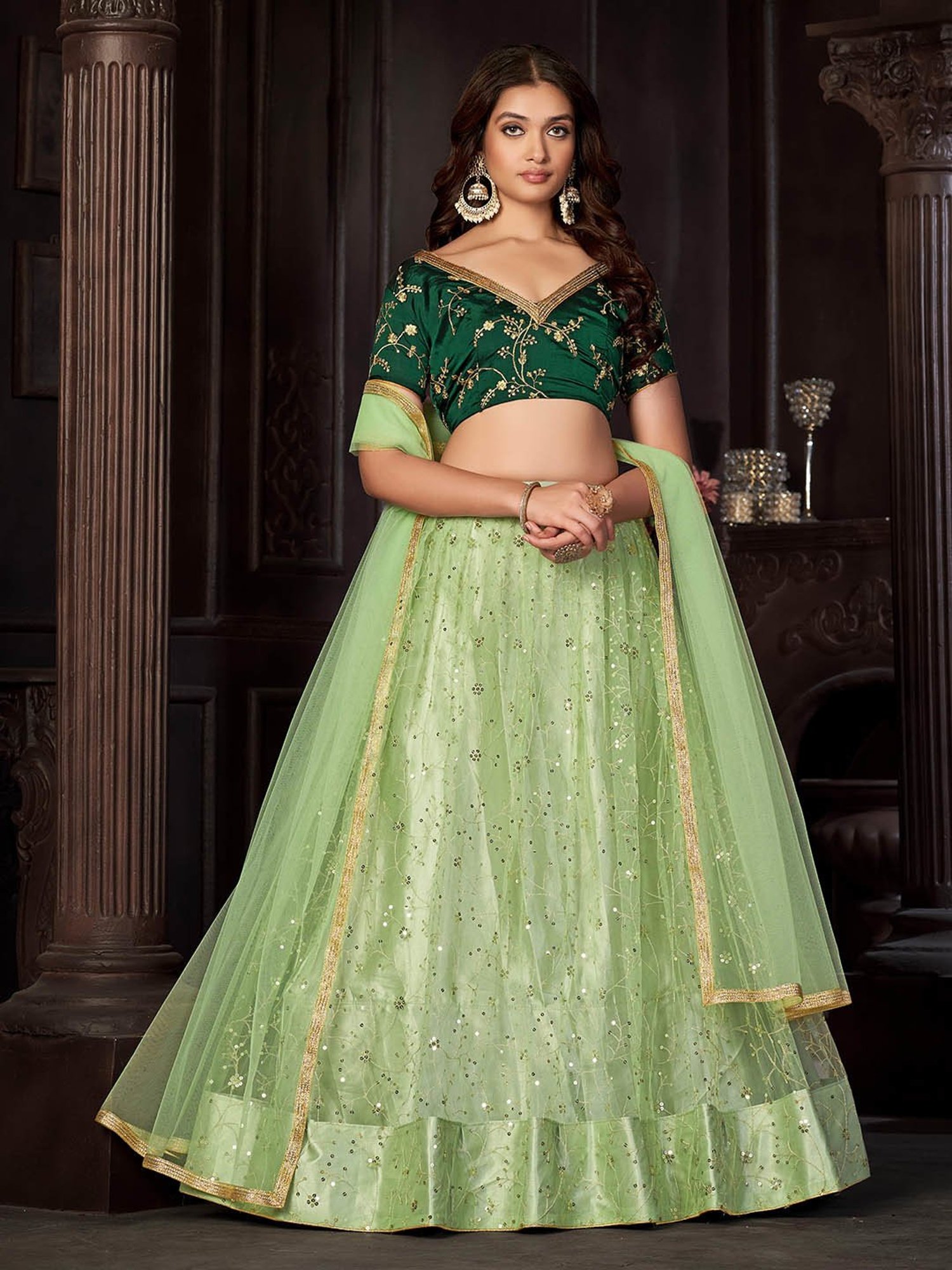 Warthy Ent Green Embroidered Lehenga Choli Set With Dupatta