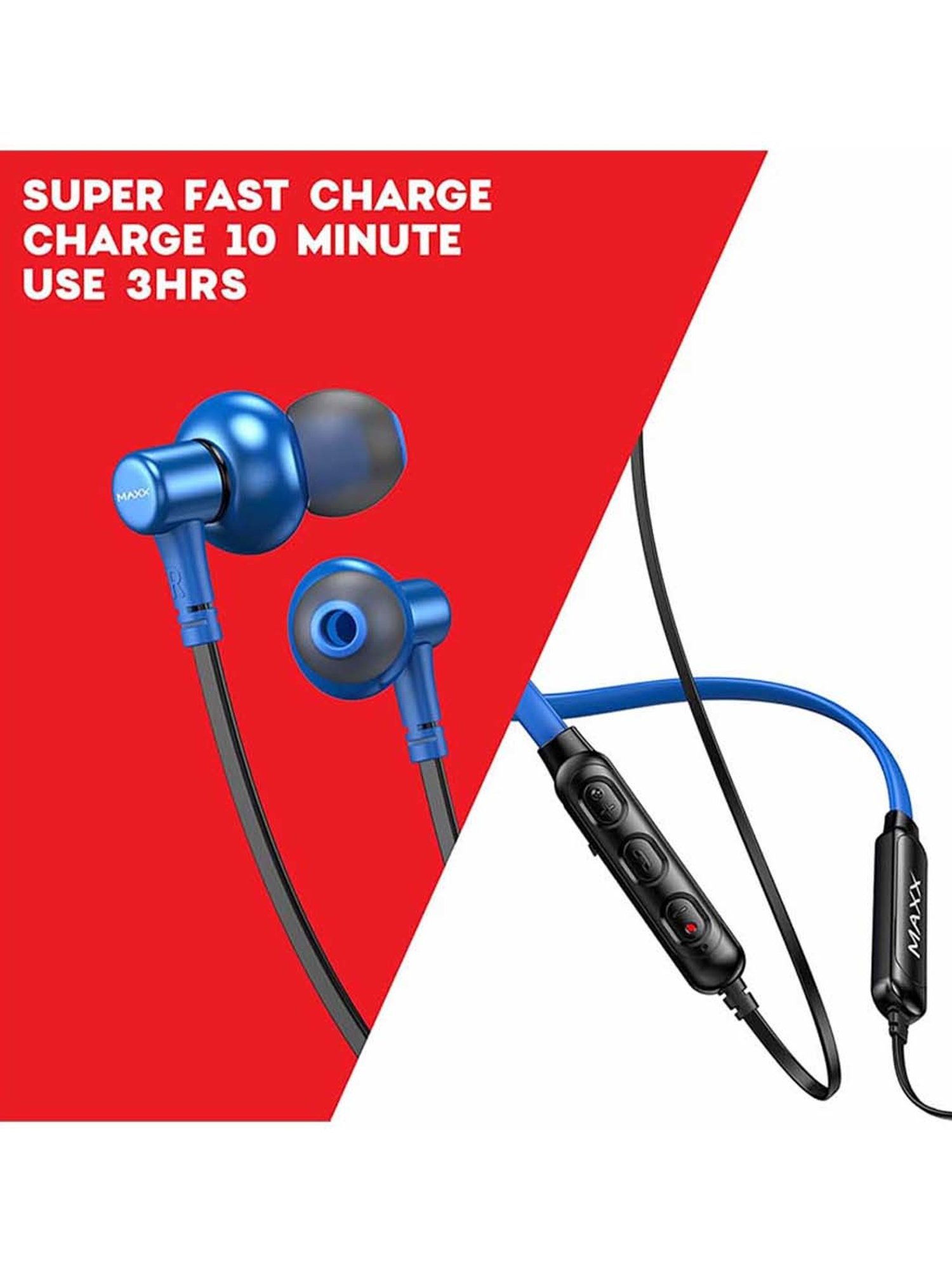 Maxx NX7 Wireless Neckband with Mic (Black/Blue)