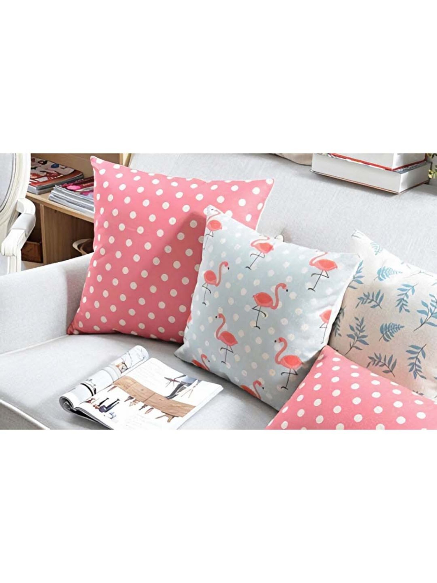 MODERN HOMES Pink & Blue Cotton Cushion Covers - Set of 6