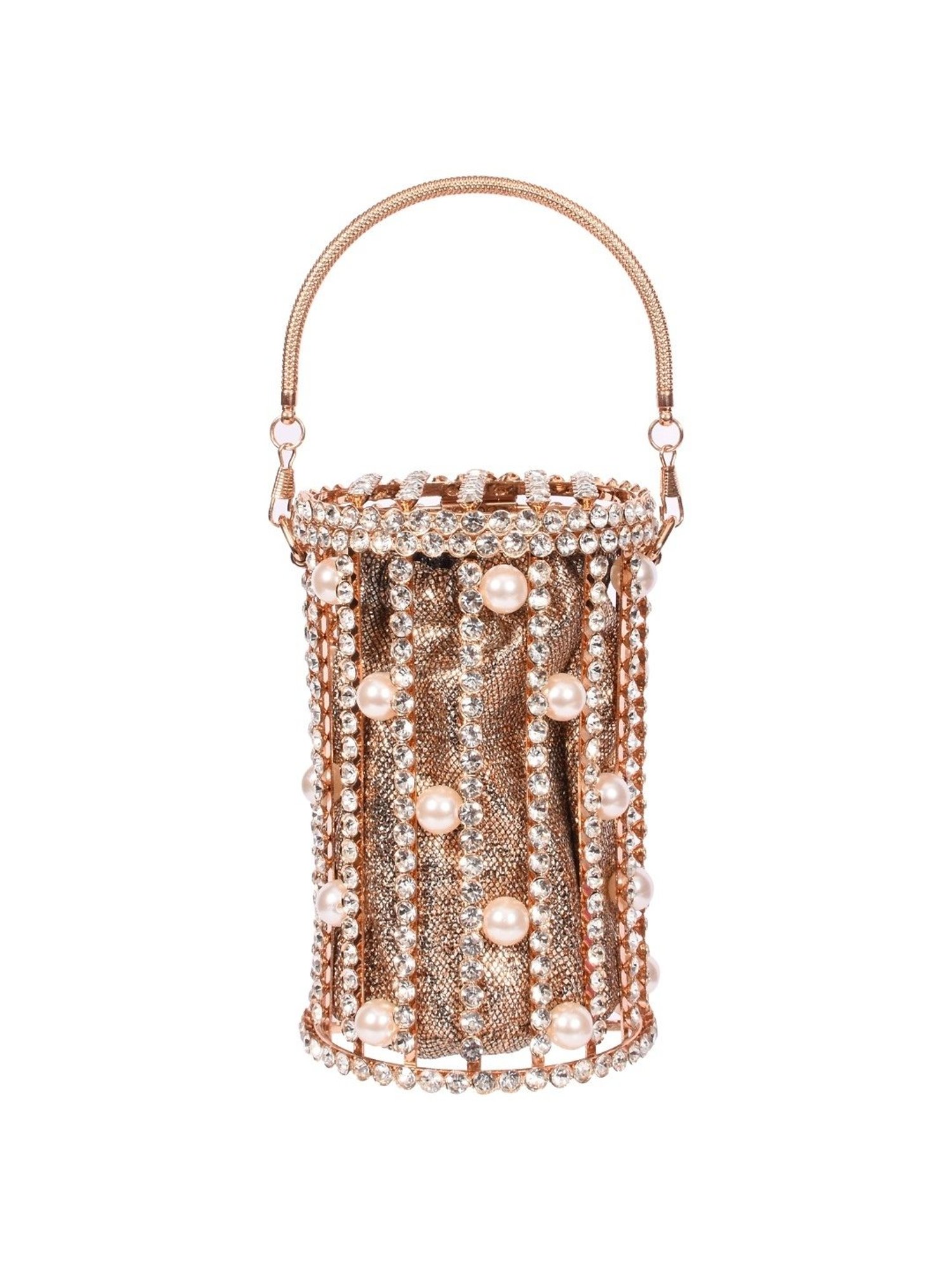 SASSORA IVORY Gold Leather Embellished Handbag