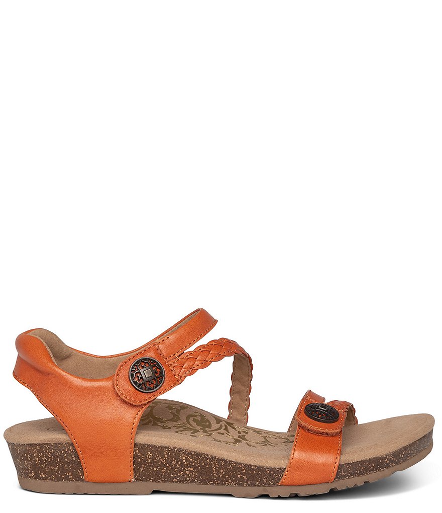 Aetrex Jillian Braided Leather Cork Wedge Sandals