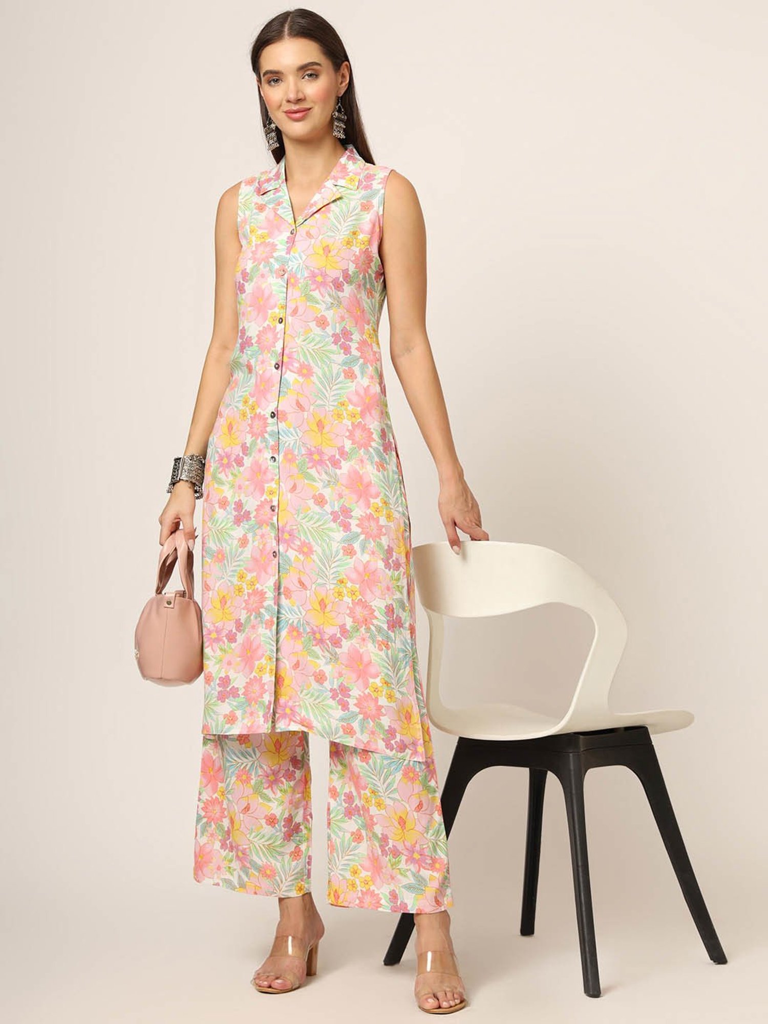 Divena Pink Printed Kurta Pant Set