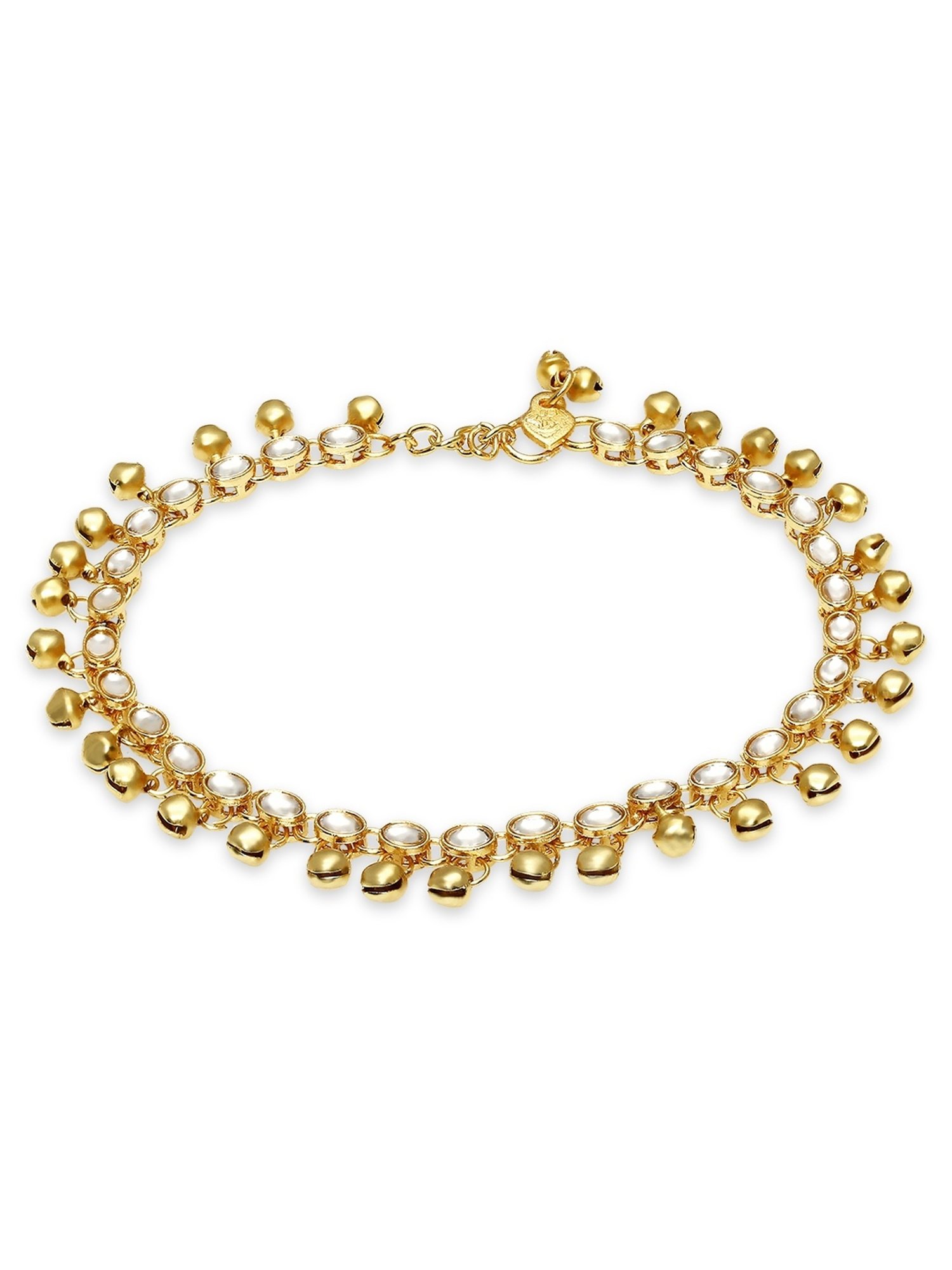 OOMPH Gold Tone Kundan Ethnic Anklets in Pair