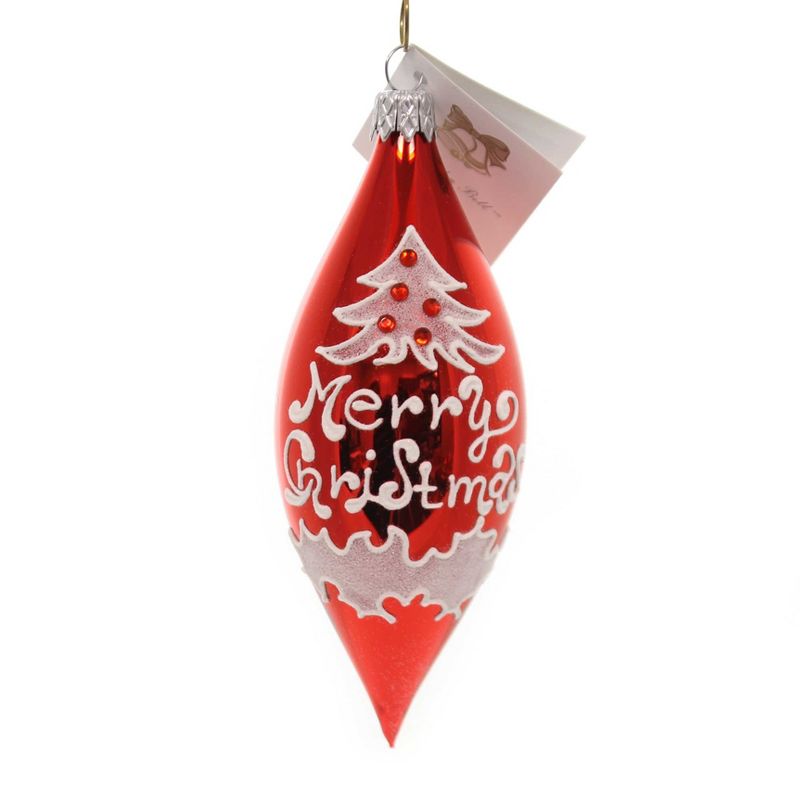 Golden Bell Collection 3.75" Merry Christmas Drop Red Hand Painted  -  Tree Ornaments