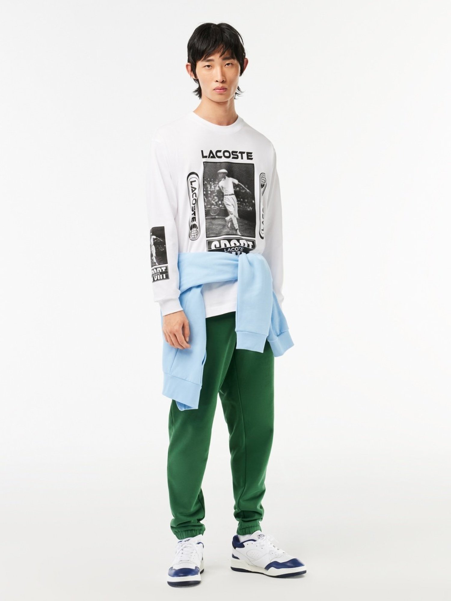 Lacoste White Cotton Loose Fit Printed T-Shirt