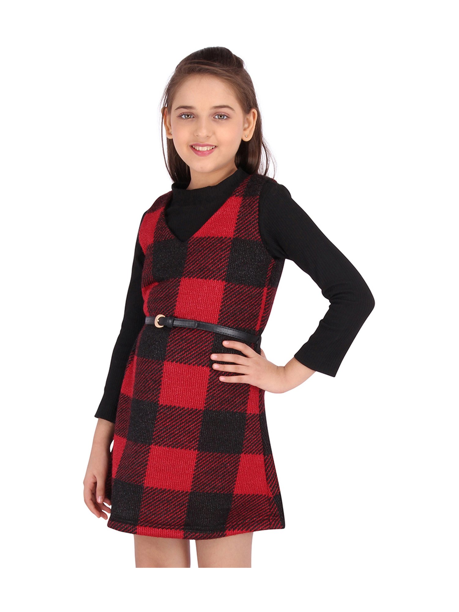 Cutecumber Kids Black & Red Plaid Pattern Dress & Sweater