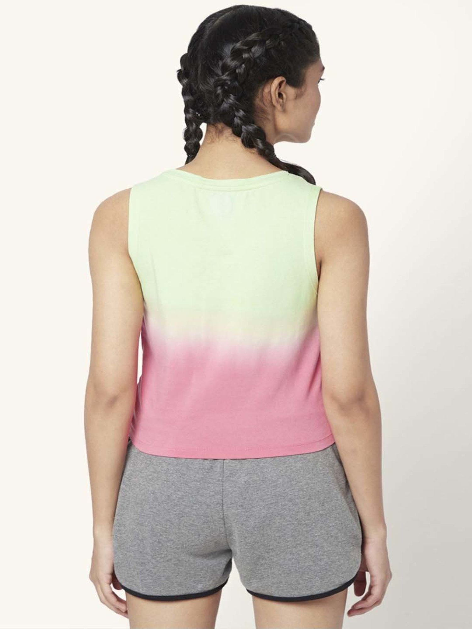 Ajile by Pantaloons Green & Pink Cotton Printed Sports Top