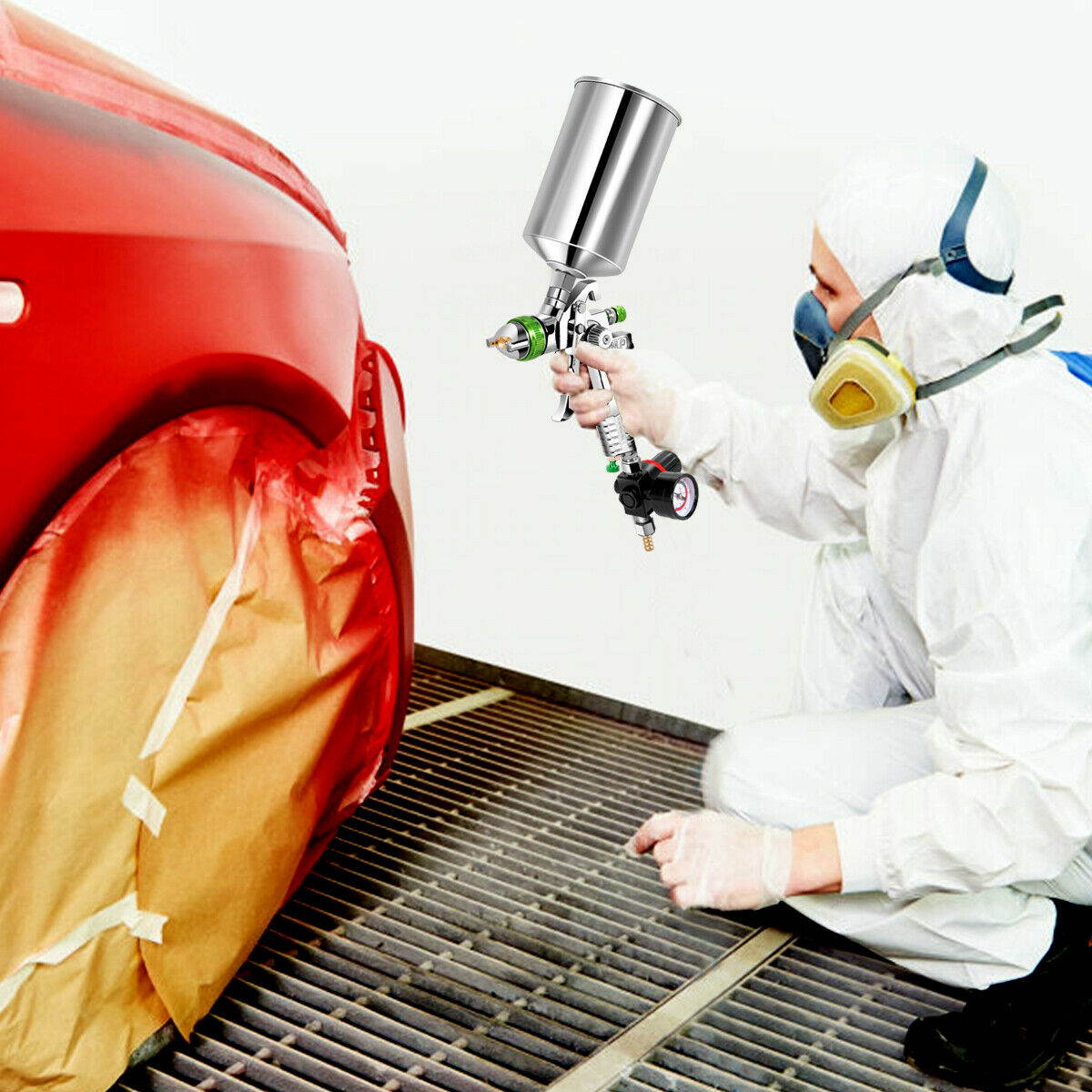 2.5mm HVLP Gravity Feed SPRAY GUN Kit w/Regulator Auto Paint Primer Metal Flake