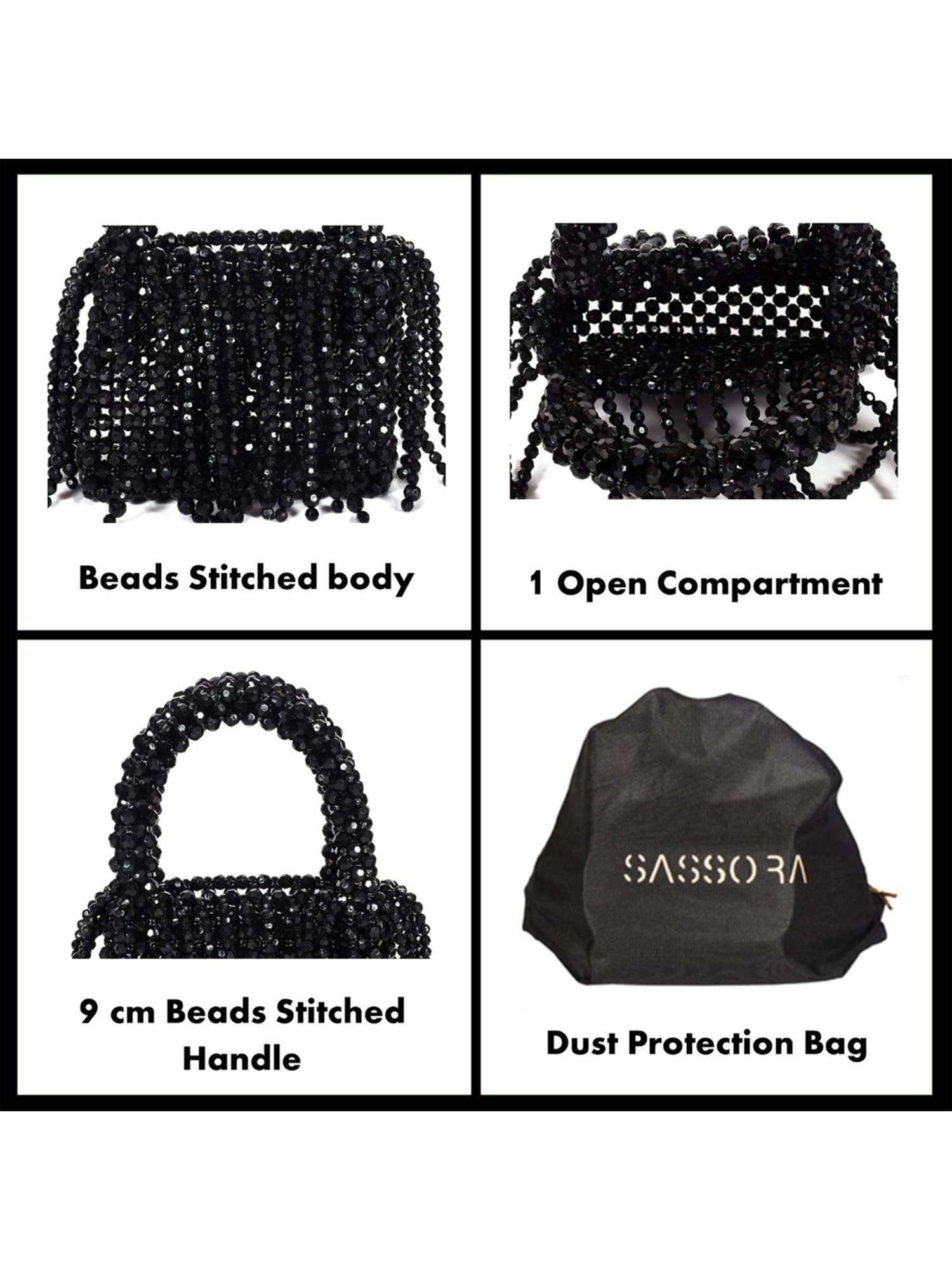 SASSORA RIM Black Leather Embellished small Handbag