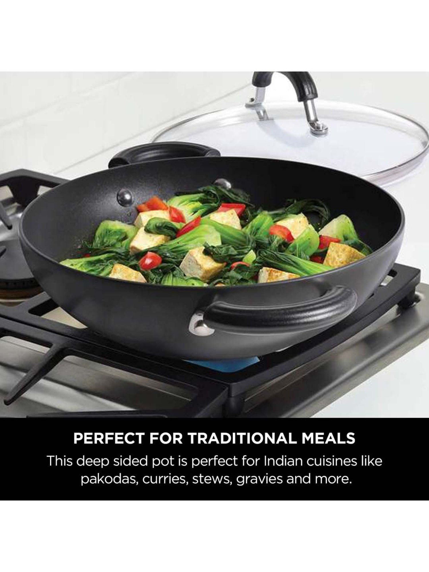 Circulon Origins 30cm Non-Stick + Hard Anodized Kadai/Wok With Lid