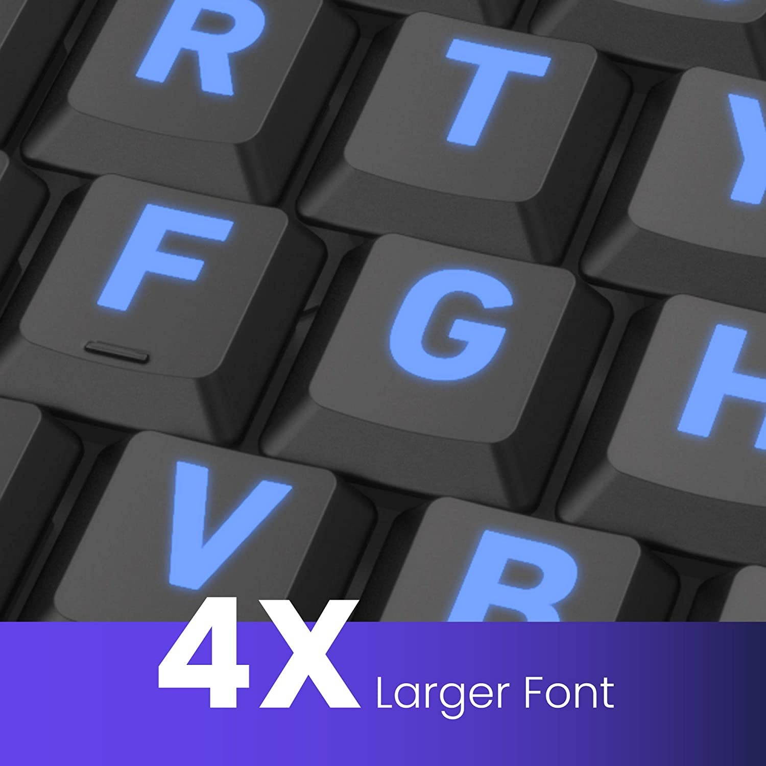 Azio Wireless Keyboard with Large Print Keys, Blue Color Backlight, 2.4gHz USB-RF Rechargeable and Multimedia Productivity Hotkeys (Vision Series KB510W)