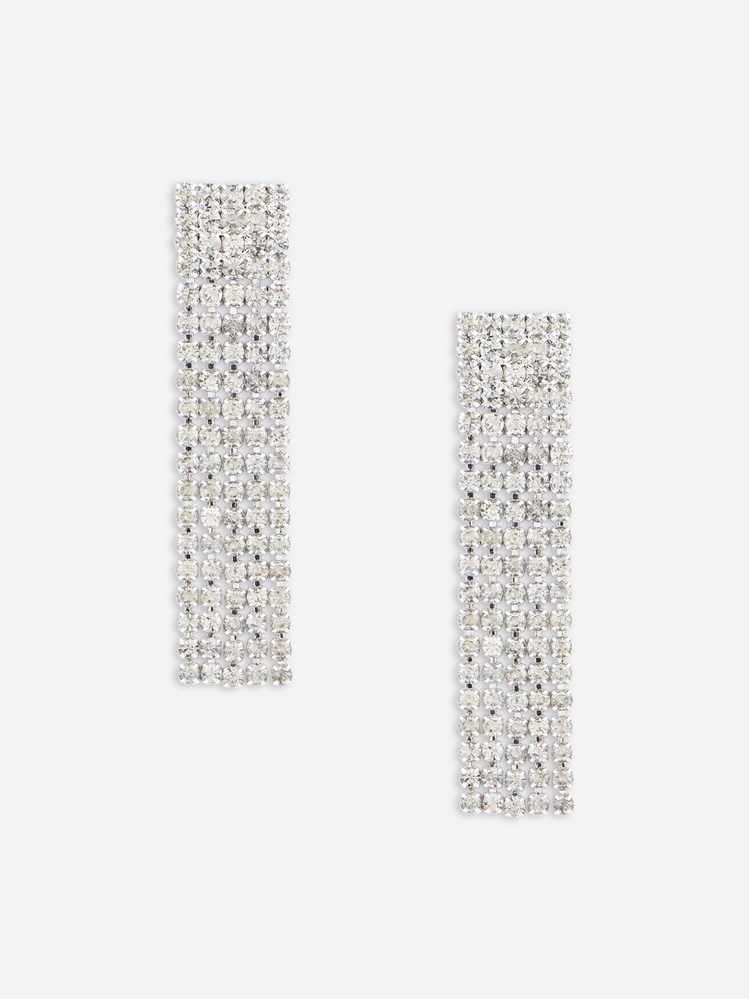 Toniq Partywear Silver-Plated CZ Stone Studded Long Strands Drop Earrings for Women