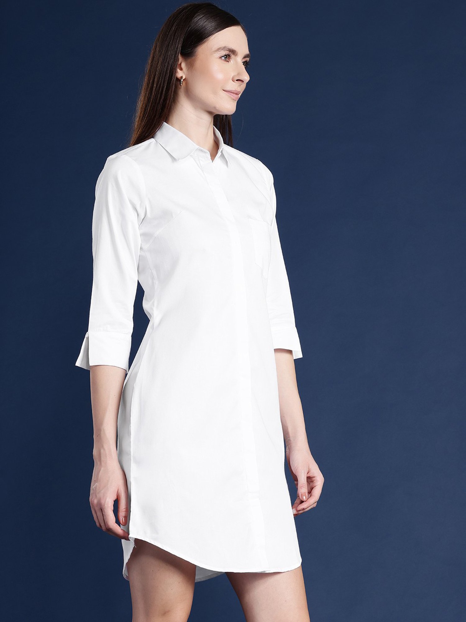 Hancock White Cotton Regular Fit Shirt Dress