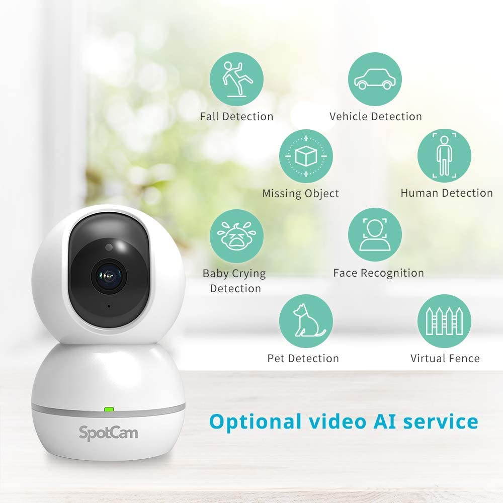 SpotCam Eva 2 Wireless Home Security Camera, 1080p FHD, Indoor, Night Vision, Two-Way Talk, Motion & Sound Alert, PTZ Pan/Tilt, Automatic Human Tracking, with Free Fulltime Cloud Recording
