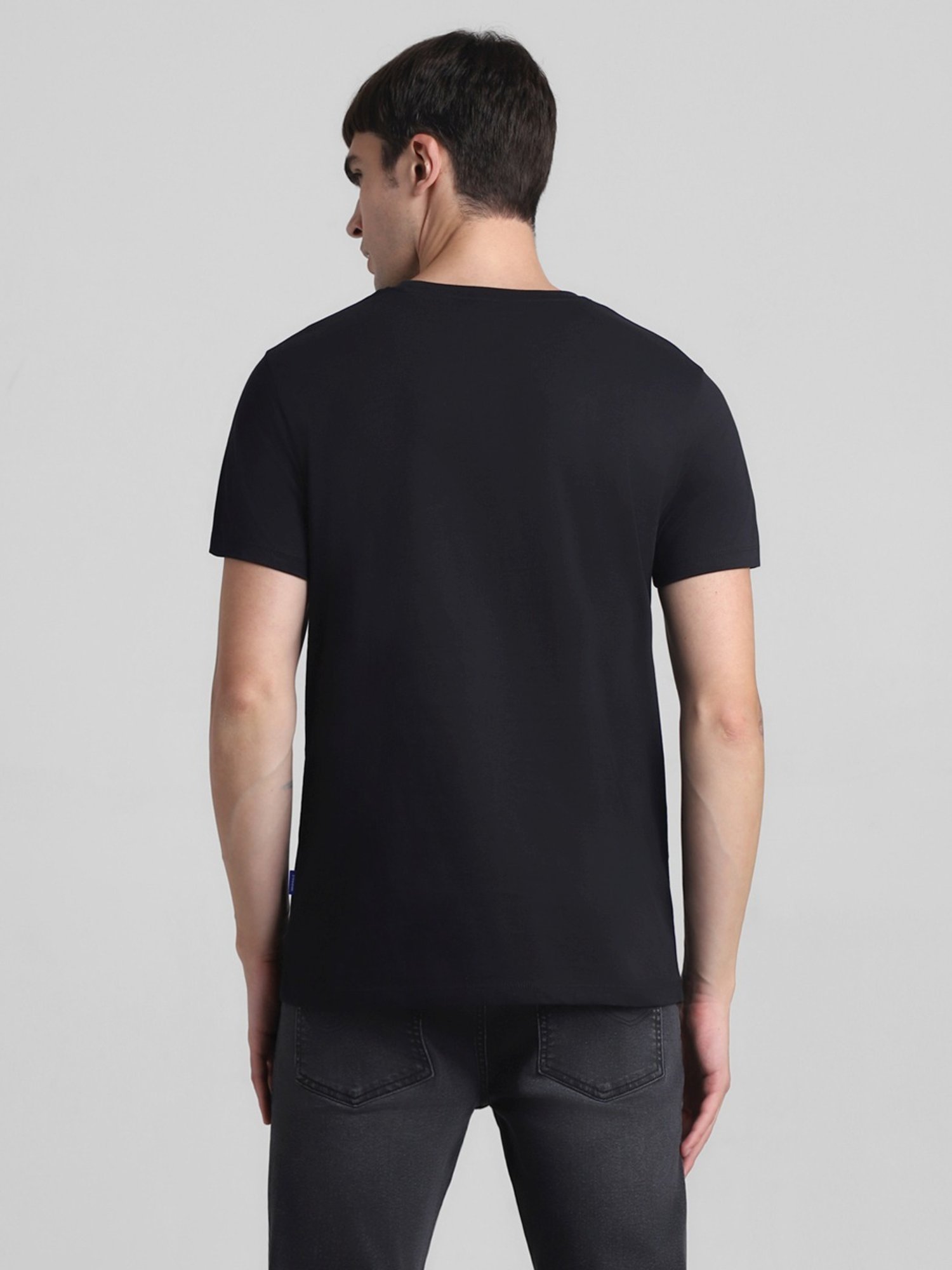 Jack & Jones Jet Black Cotton Slim Fit Printed T-Shirt