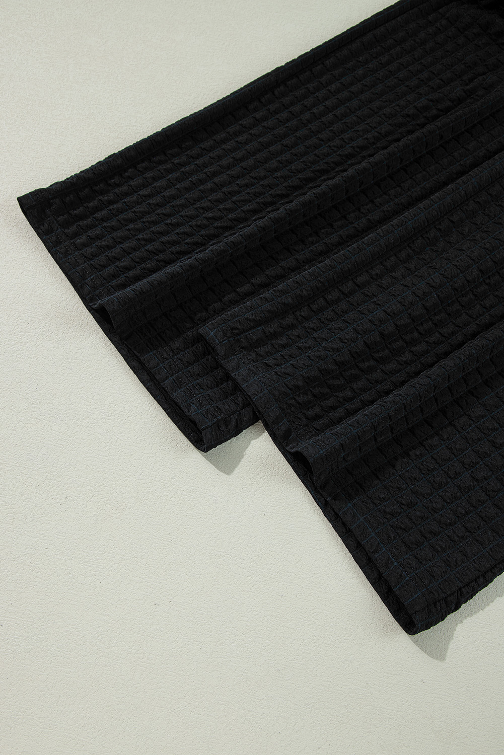 Green Solid Color Quilted Long Sleeve Top and Wide Leg Pants Set