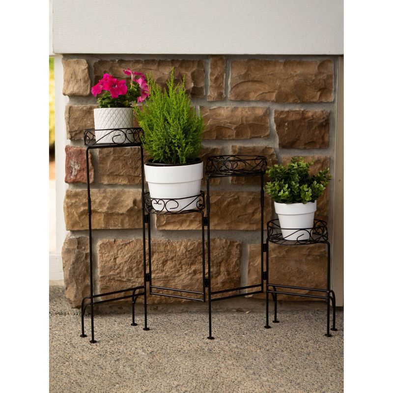 8.5" Indoor/Outdoor Metal Four-Tier Plant Stand Screen Black - Zings & Thingz