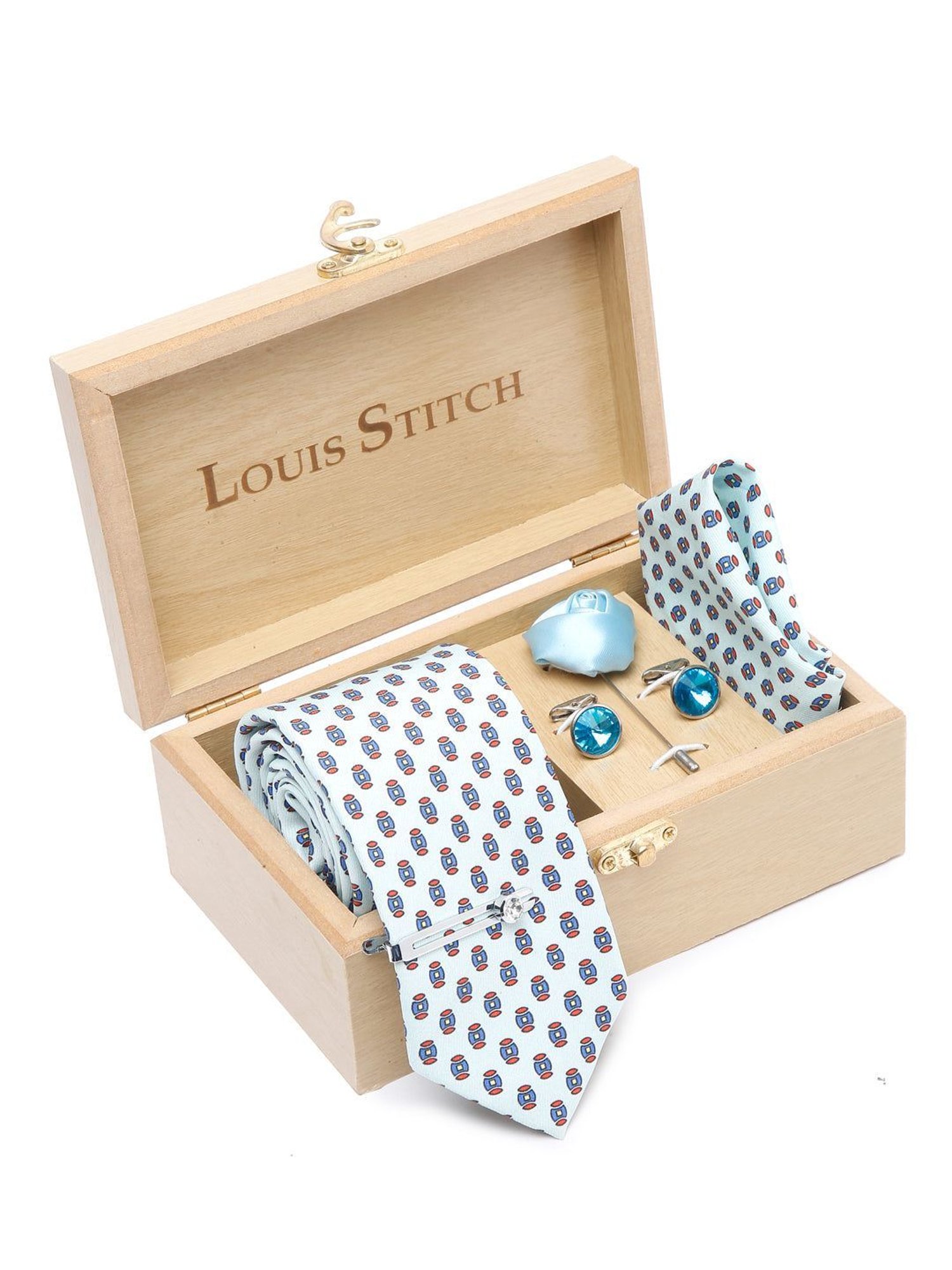 Louis Stitch Blue Printed Necktie Gift Set - Set of 5