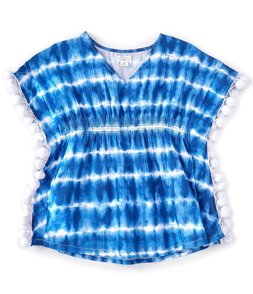 Mud Pie Toddler Girls 2T-5T Short-Sleeve Tie-Dye Pom-Pom Swimsuit Coverup