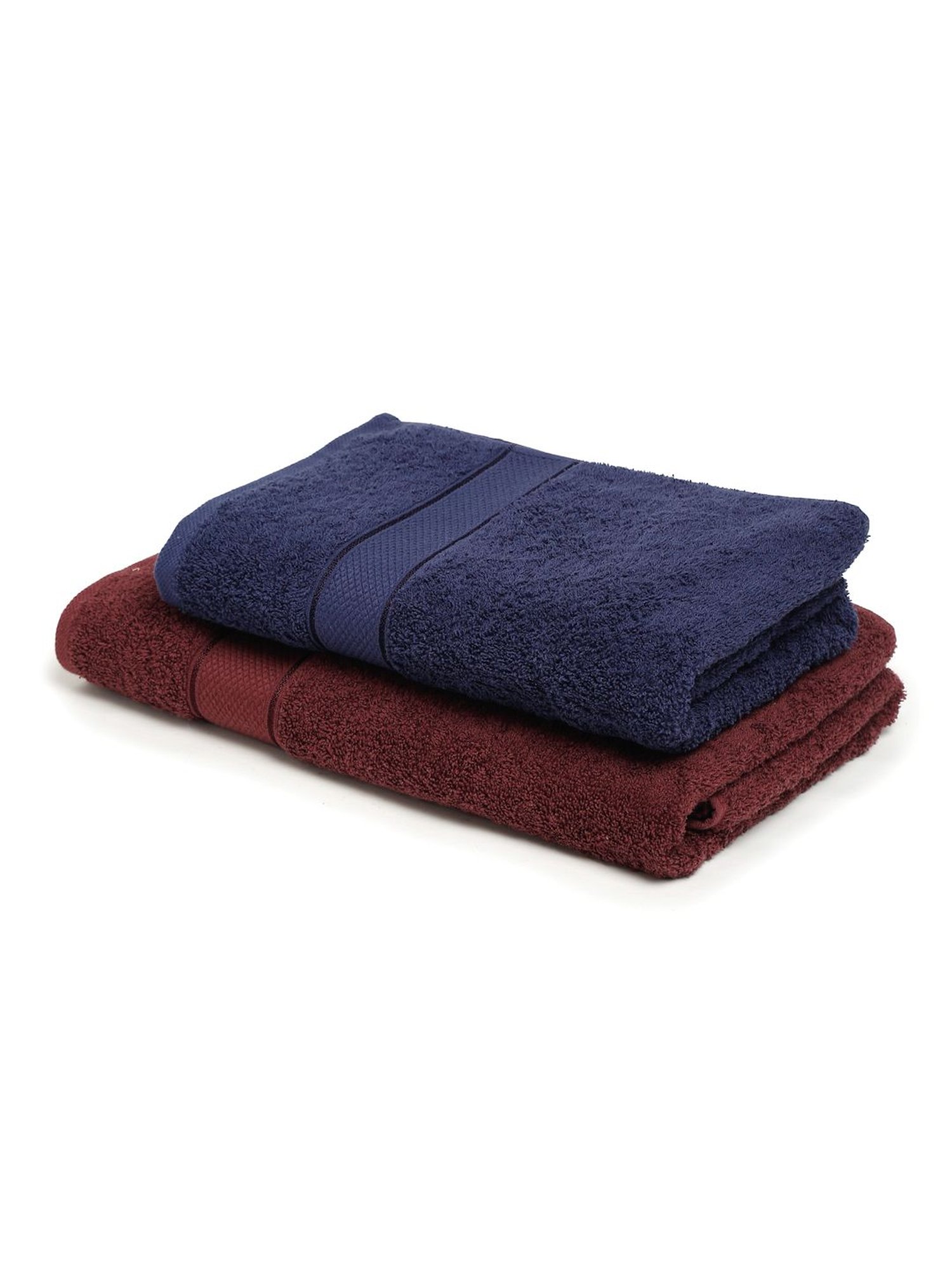 Creeva Wine & Navy 525 GSM Cotton Bath Towel Set of 2