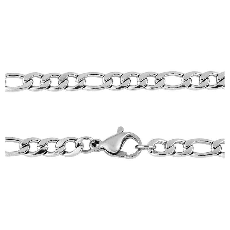 Men's Stainless Steel Figaro Chain Necklace (4.5mm) - Silver (30")