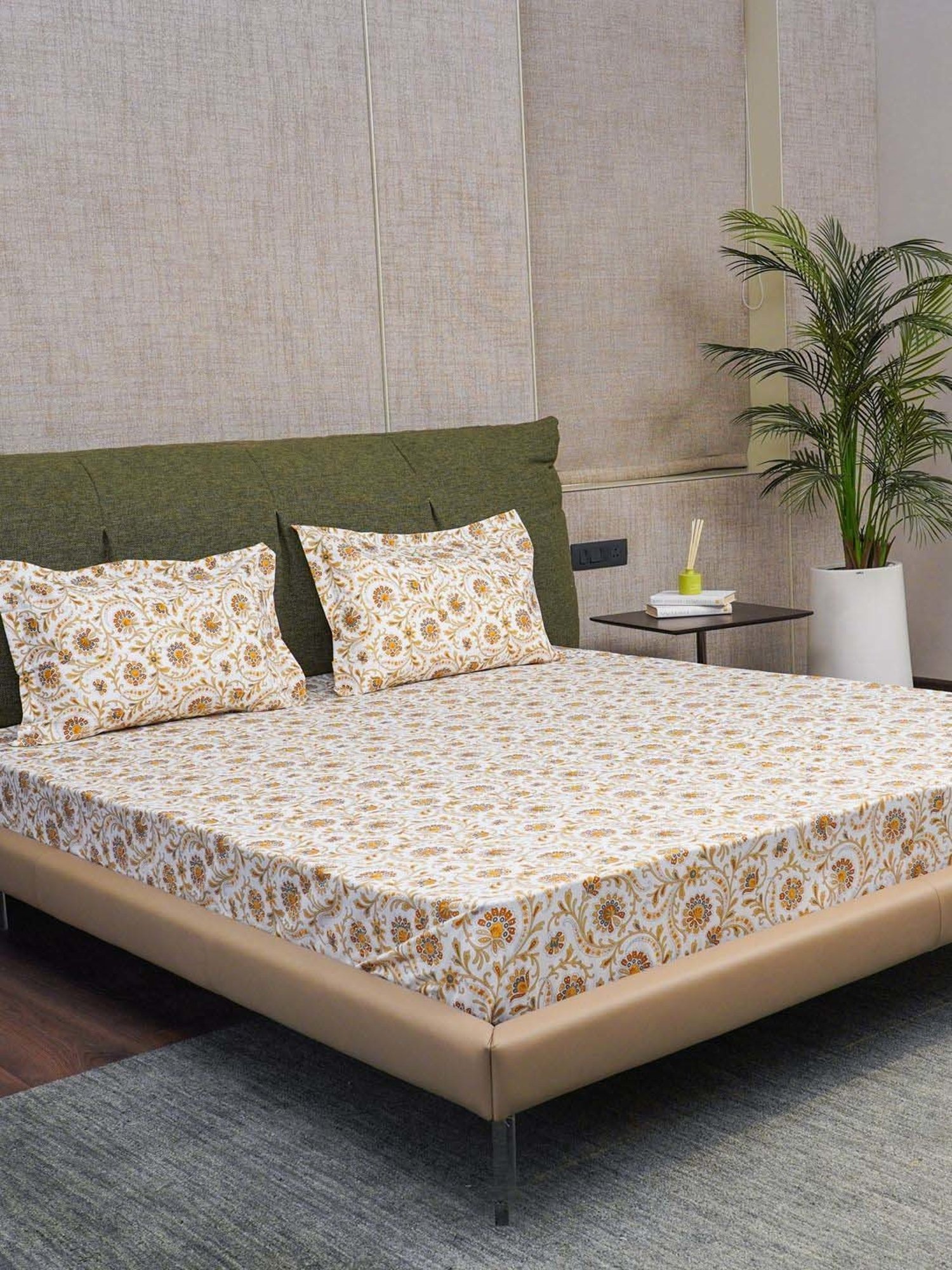 House This Juniper Blue Cotton 600 TC Double Size Bedsheet With Pillow Covers